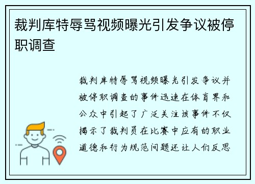 裁判库特辱骂视频曝光引发争议被停职调查